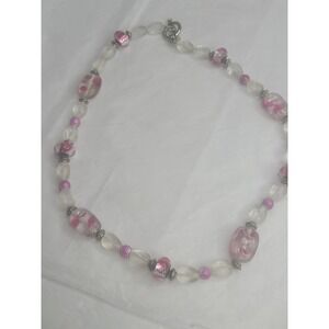 Handcrafted Pink Lampwork Glass Beaded Necklace With Silver Accents